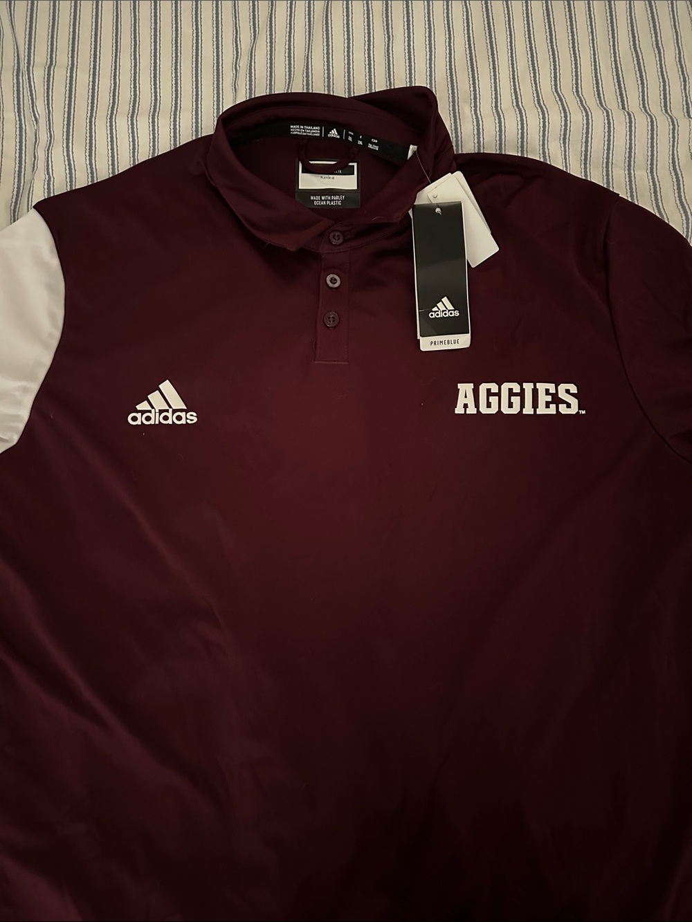 adidas Men's Maroon Polo with White Accents - Aggies Logo